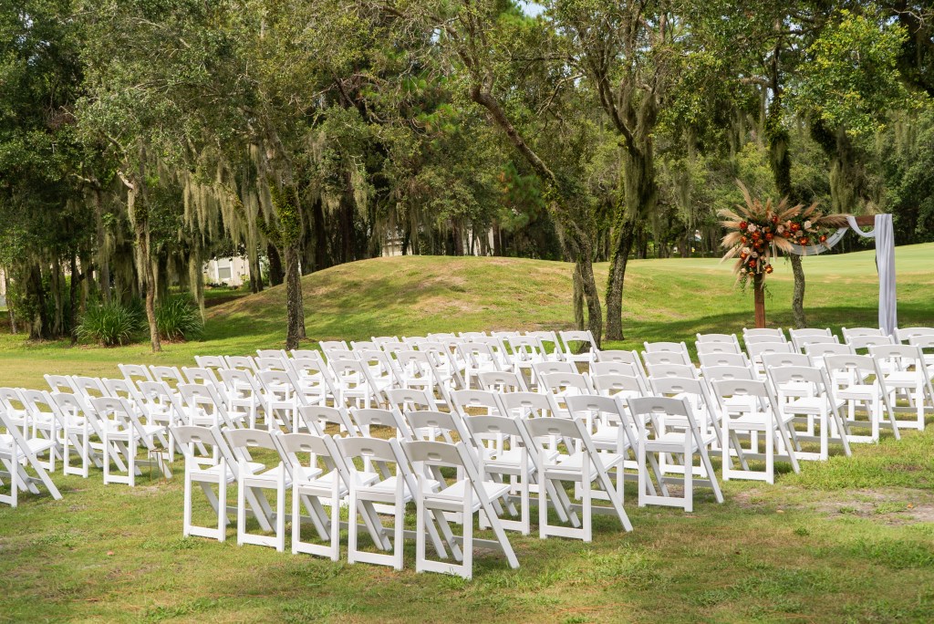 white seating on grass