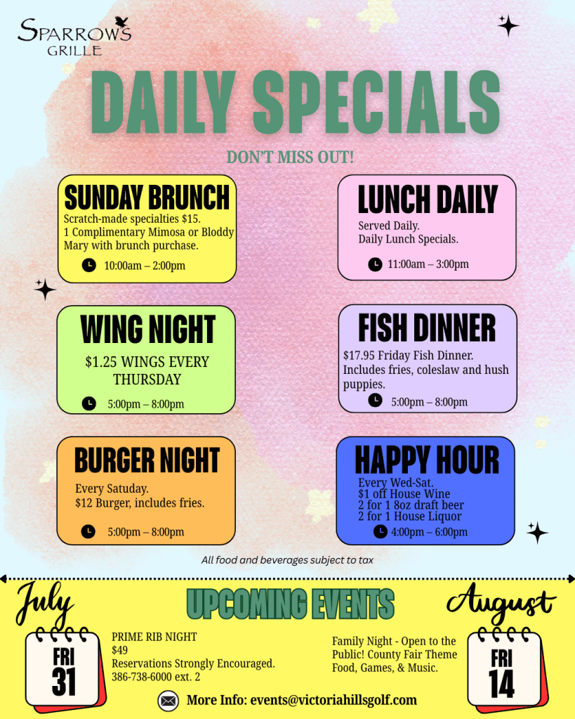 Daily Specials Upcoming Events